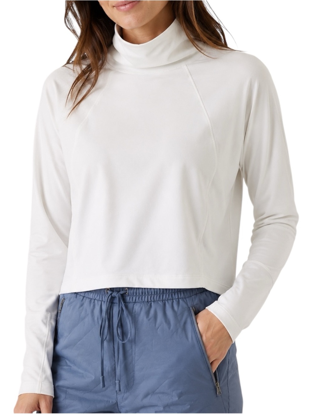 Athleta White Whistler Mock Neck Long Sleeve Crop Active Top Medium EUC